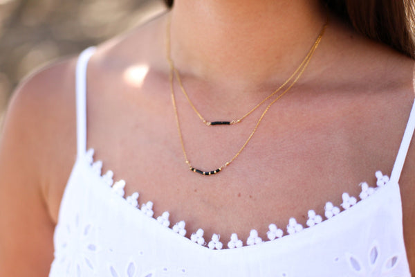 24k Gold Filled Layered Necklace Black Disco Beads, Statement Boho Necklace, Layering Jewelry Gift