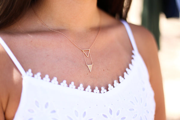 Double Triangle Necklace Rose Gold Plated, Dainty Geometric Layered Pendant, Minimalist Gift Her