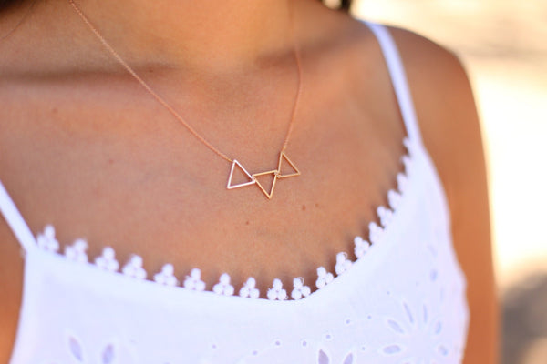Rose Gold Triangle Charm Necklace, Geometric Statement Jewelry, Boho Gift Women, Dainty Pendant