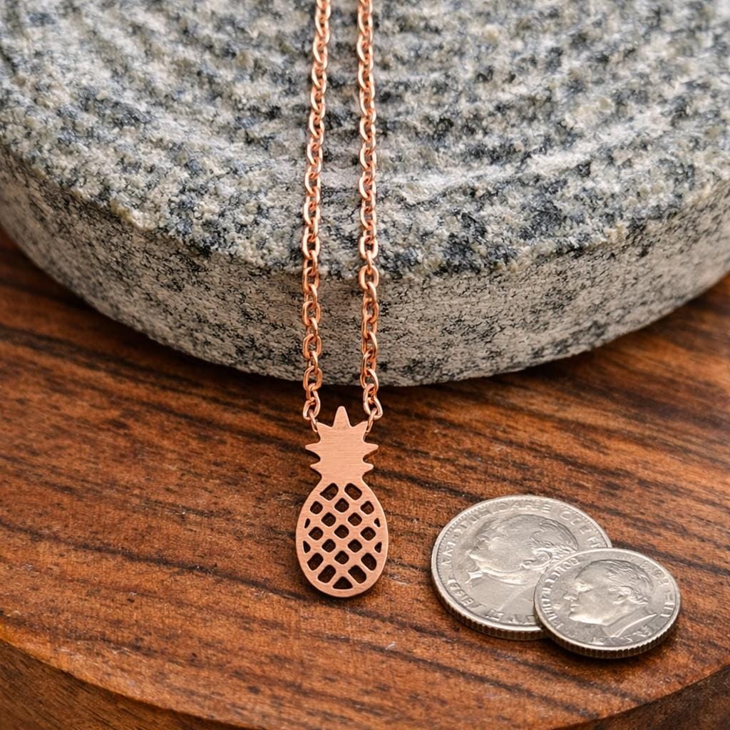 Gold Pineapple Charm Necklace 14k Plated, Tropical Jewelry, Beach Gift for Women, Summer Pendant