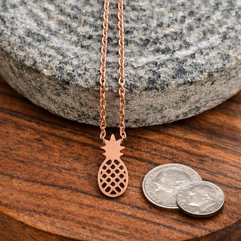 Gold Pineapple Charm Necklace 14k Plated, Tropical Jewelry, Beach Gift for Women, Summer Pendant