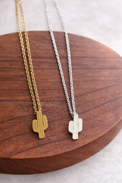 Gold Cactus Necklace, Desert Boho Jewelry, Plant Lover Gift