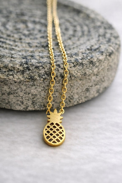 Gold Pineapple Charm Necklace 14k Plated, Tropical Jewelry, Beach Gift for Women, Summer Pendant