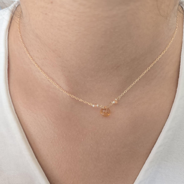 Tear drop Citrine briolette 14k Gold Filled Necklace | Layering Jewelry Gift