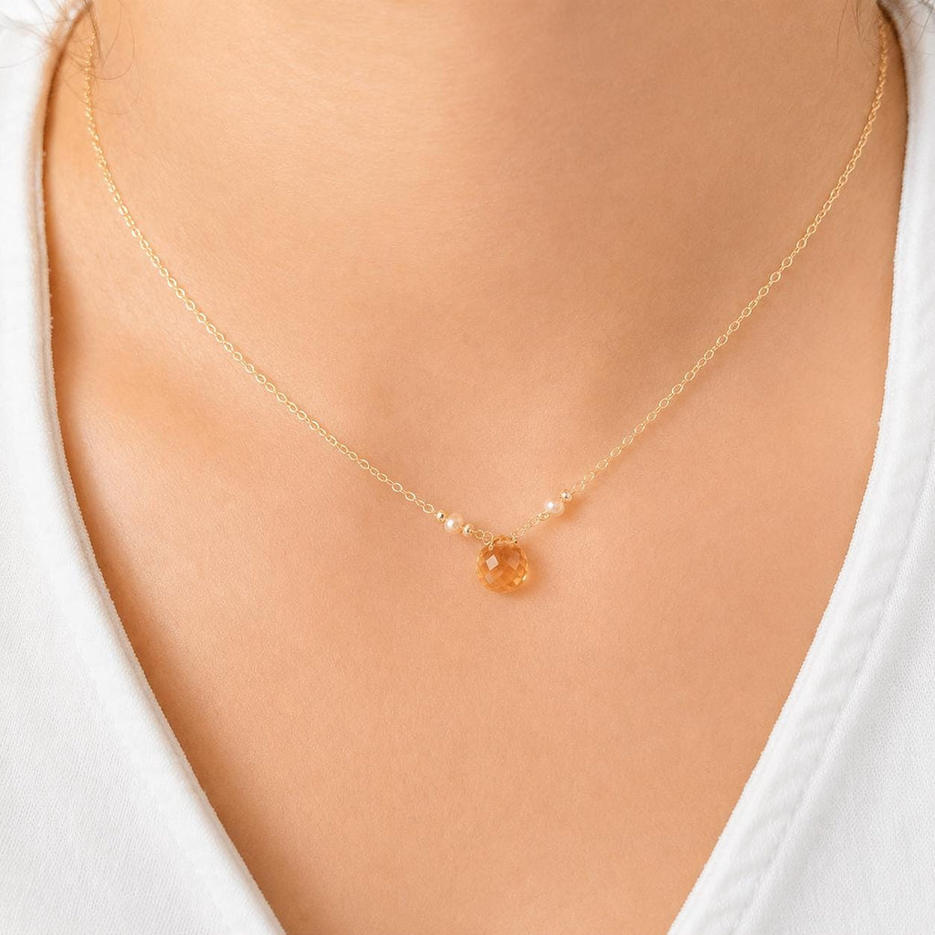 Tear drop Citrine briolette 14k Gold Filled Necklace | Layering Jewelry Gift