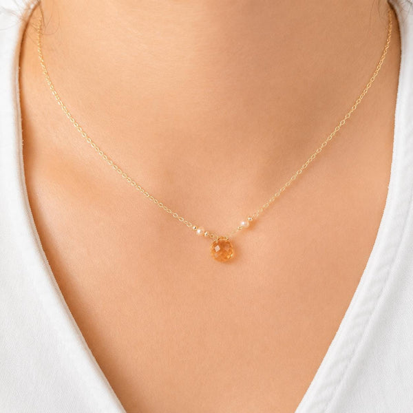 Tear drop Citrine briolette 14k Gold Filled Necklace | Layering Jewelry Gift