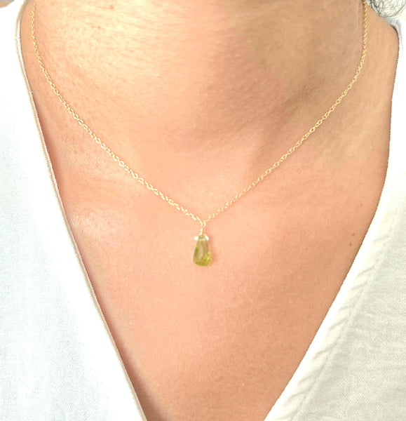 Tear drop Peridot pendant and  14k Gold Filled Necklace | Layering Jewelry Gift | Minimalist Necklace | August birthstone