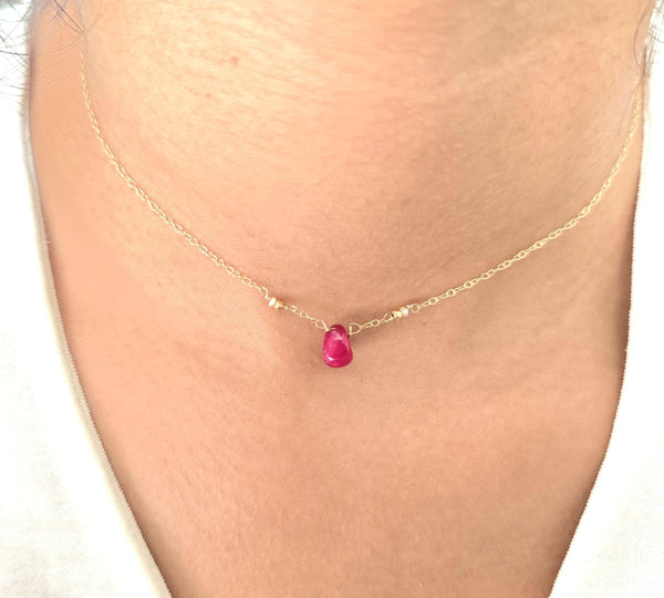 Tear drop Ruby pendant with 14k Gold Filled Necklace | Layering Jewelry Gift | Minimalist Necklace | July birthstone