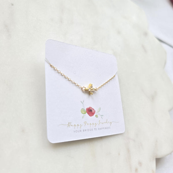 Tiny Gold Necklace, Dainty Gold Necklace, clover CZ diamond Necklace, Simple Necklace, Minimalist Necklace, Gifts for her, dainty necklace
