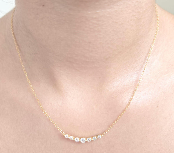 Tiny Gold Necklace, Dainty Gold Necklace, 7 stone CZ diamond Necklace, Simple Necklace, Minimalist Necklace, Gifts for her, dainty necklace