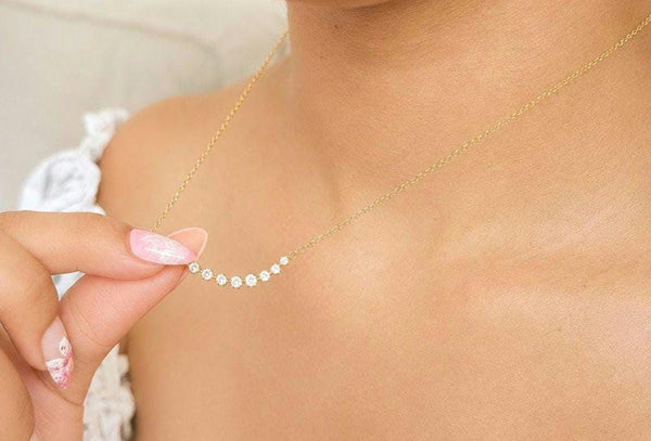 Tiny Gold Necklace, Dainty Gold Necklace, 7 stone CZ diamond Necklace, Simple Necklace, Minimalist Necklace, Gifts for her, dainty necklace
