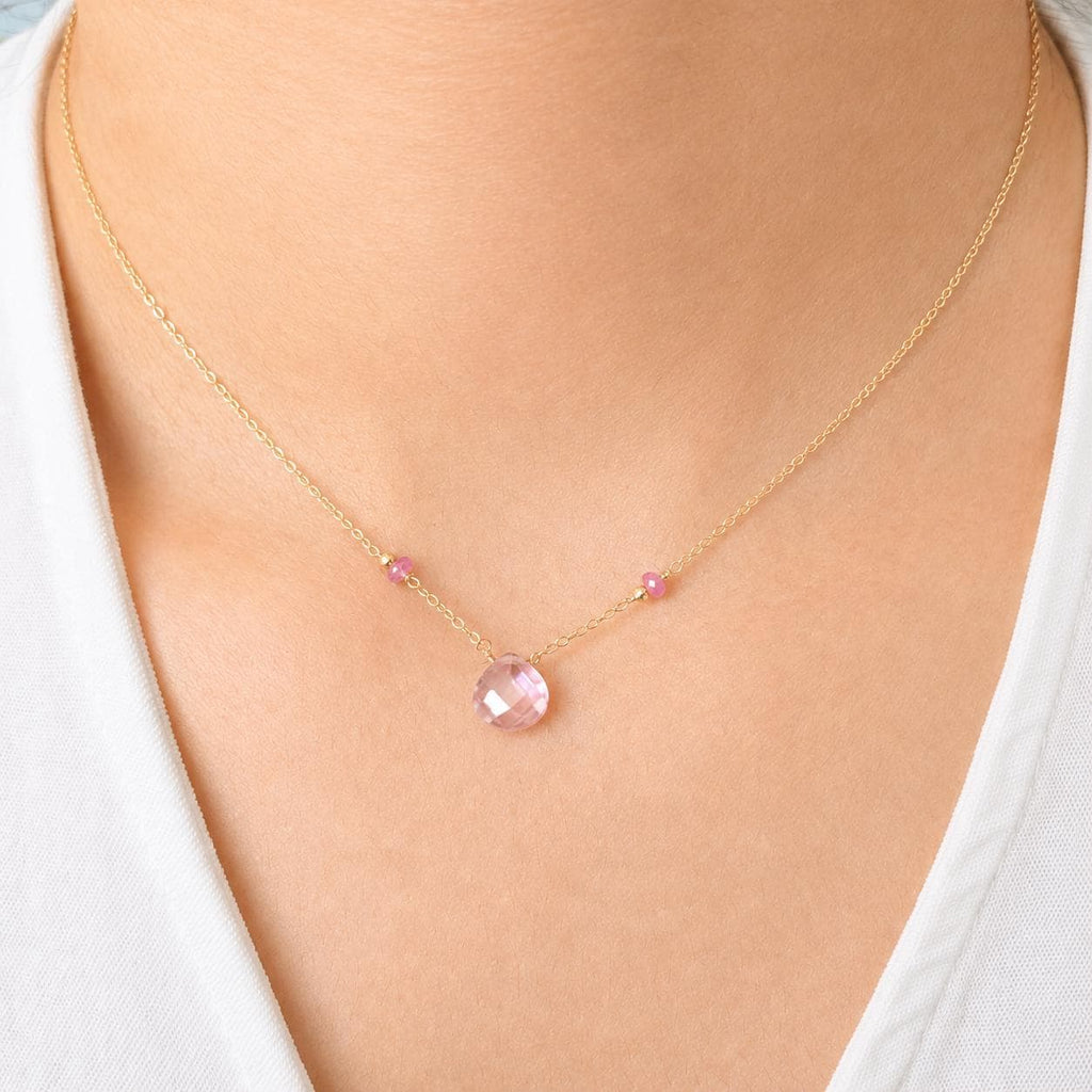 Tear drop Pink rose Quartz tiny pendant with 14k Gold Filled Necklace | Layering Jewelry Gift | | Minimalist Necklace | Dainty