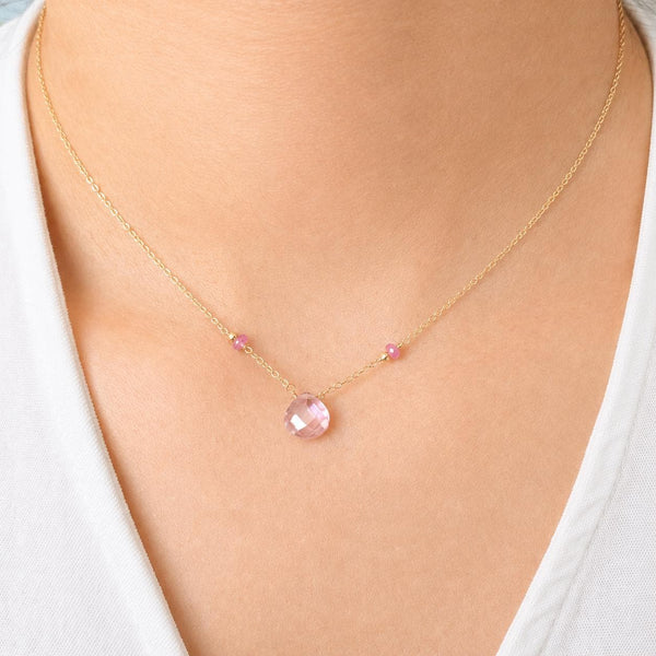 Tear drop Pink rose Quartz tiny pendant with 14k Gold Filled Necklace | Layering Jewelry Gift | | Minimalist Necklace | Dainty