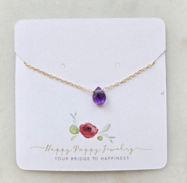 Tear drop purple genuine Amethyst tiny pendant with 14k Gold Filled Necklace | Layering Jewelry | Minimalist Necklace | February Birthstone