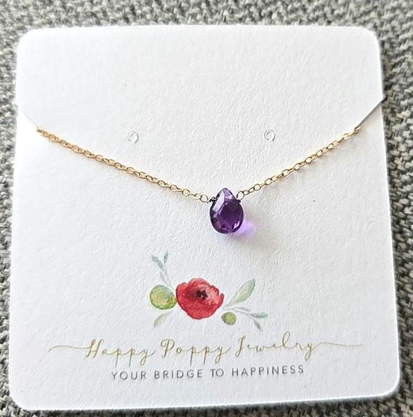 Tear drop purple genuine Amethyst tiny pendant with 14k Gold Filled Necklace | Layering Jewelry | Minimalist Necklace | February Birthstone