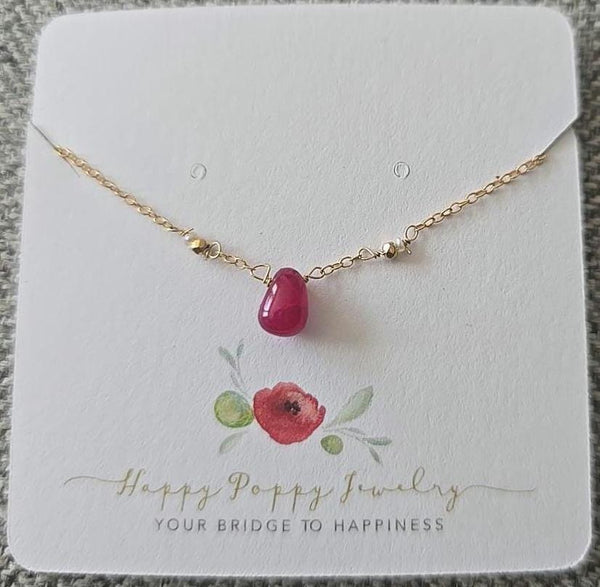 Tear drop Ruby pendant with 14k Gold Filled Necklace | Layering Jewelry Gift | Minimalist Necklace | July birthstone