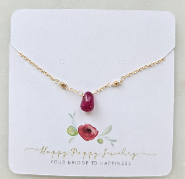 Tear drop Ruby pendant with 14k Gold Filled Necklace | Layering Jewelry Gift | Minimalist Necklace | July birthstone