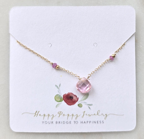 Tear drop Pink rose Quartz tiny pendant with 14k Gold Filled Necklace | Layering Jewelry Gift | | Minimalist Necklace | Dainty