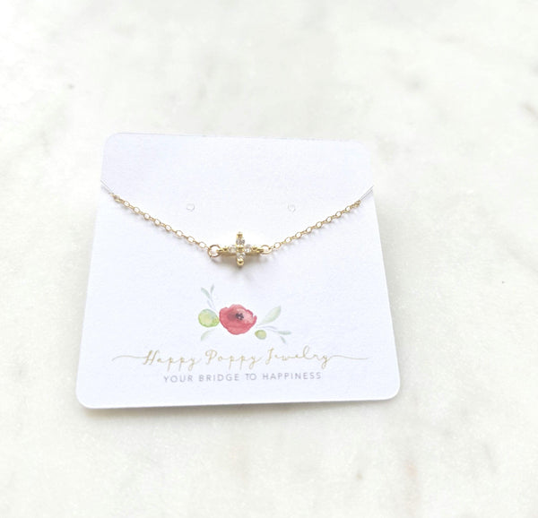 Tiny Gold Necklace, Dainty Gold Necklace, clover CZ diamond Necklace, Simple Necklace, Minimalist Necklace, Gifts for her, dainty necklace
