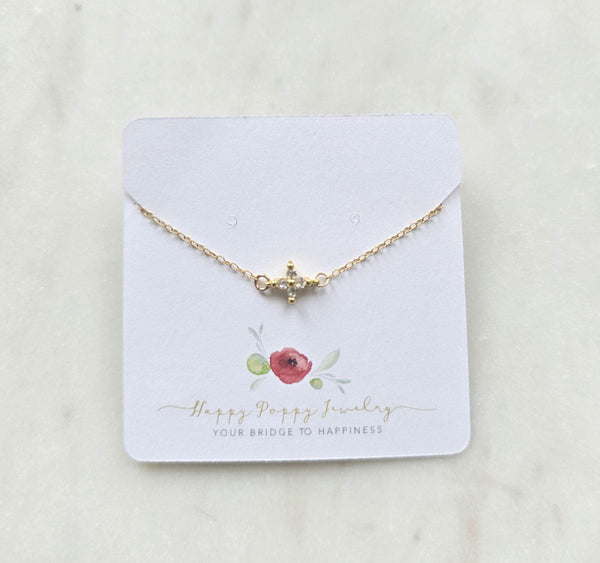 Tiny Gold Necklace, Dainty Gold Necklace, clover CZ diamond Necklace, Simple Necklace, Minimalist Necklace, Gifts for her, dainty necklace