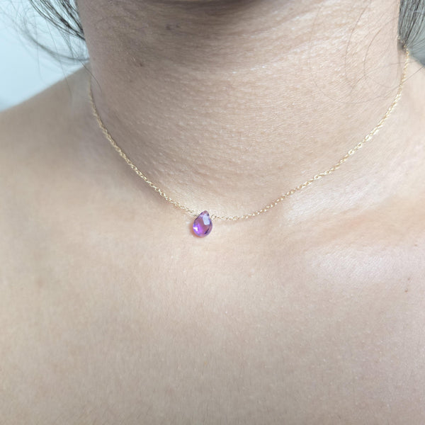 Tear drop purple genuine Amethyst tiny pendant with 14k Gold Filled Necklace | Layering Jewelry | Minimalist Necklace | February Birthstone