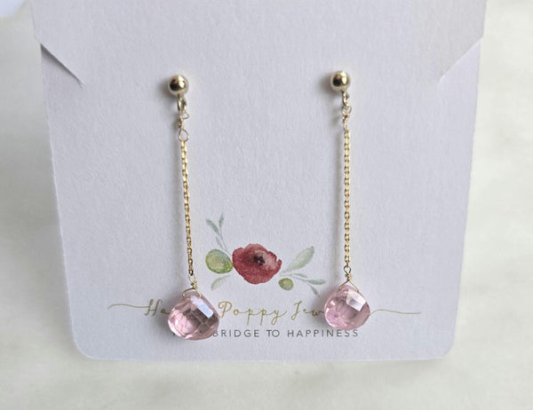 Pink Quartz gemstone earrings, Light 14k gold filled earrings | Bridal | Bridesmaid