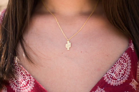 Gold Cactus Necklace, Desert Boho Jewelry, Plant Lover Gift