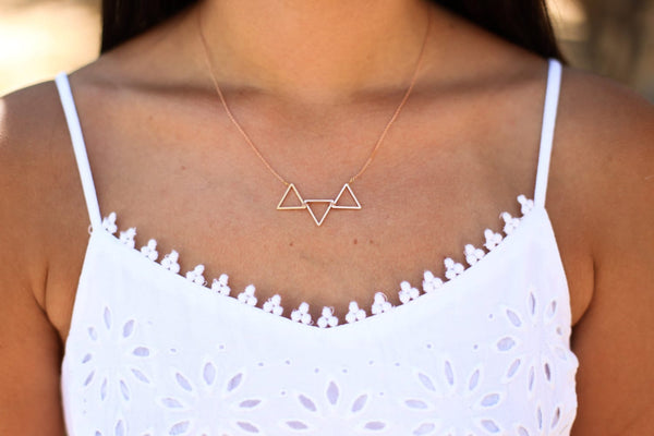 Rose Gold Triangle Charm Necklace, Geometric Statement Jewelry, Boho Gift Women, Dainty Pendant