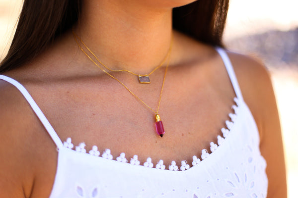Pia Pink Quartz Spike Pendant Necklace - Happy Poppy Jewelry