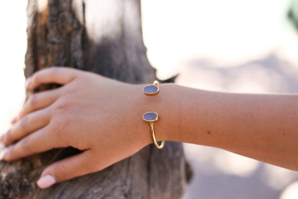 Oval Double druzy bangle - Happy Poppy Jewelry