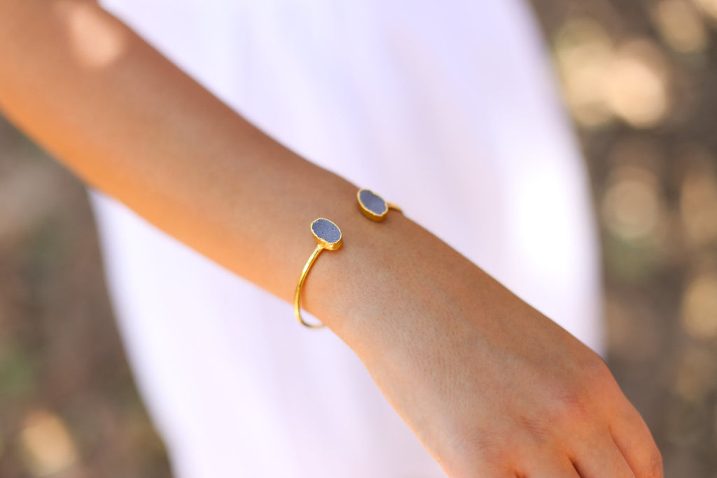 Oval Double druzy bangle - Happy Poppy Jewelry