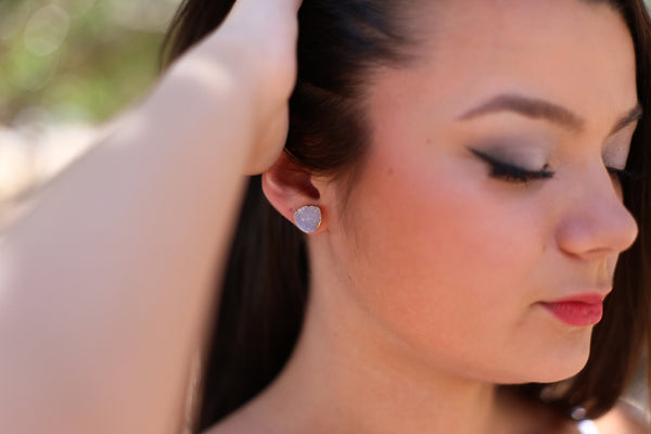 Gold Round Druzy Stud Earrings - Happy Poppy Jewelry