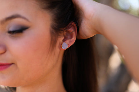 Gold Round Druzy Stud Earrings - Happy Poppy Jewelry