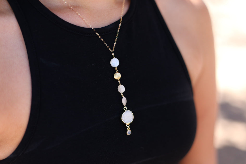Dia Druzy Lariat or 'Y' Necklace - Happy Poppy Jewelry