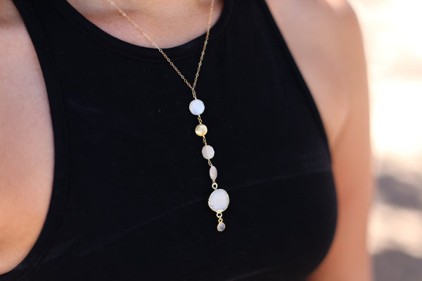 Dia Druzy Lariat or 'Y' Necklace - Happy Poppy Jewelry